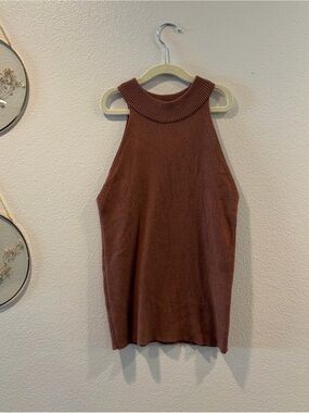 5/$26 Ribbed High Neck Tank Top in Rust Brown